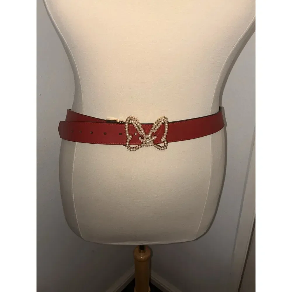 Disney Minnie Mouse Pearl Buckle Red Faux Leather Belt Plus Size 3x